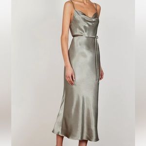 LA LUNE BIAS COWL MIDI DRESS - SAGE